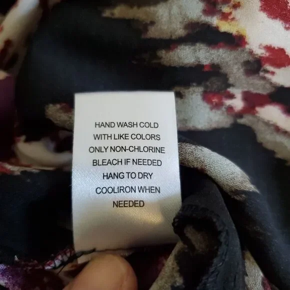 Daniel Rainn Top Long Sleeves Neckline‎ Tie Accent Chiffon Black Abstract Sz L - Picture 12 of 13